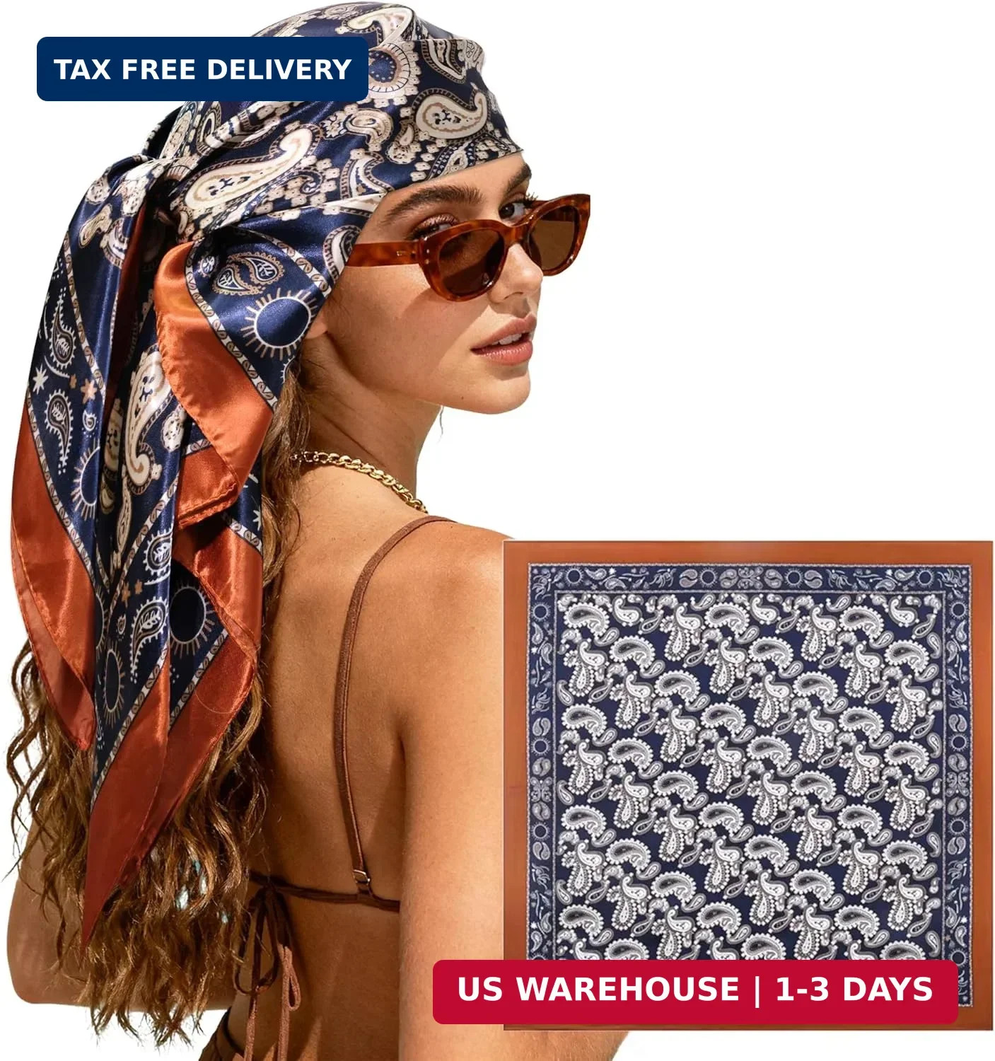 Large Square Head Scarf Bandana - 35" Satin Hair Scarf for Women Like Silk Scarf