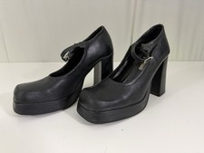 90s Y2K VTG Steve Madden Platform Mary Jane Heels 7.5-8 Black Square Toe Read