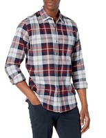 Langarm-Flanellhemd Herren L Burgunderrot Grau Karomuster Amazon Essentials