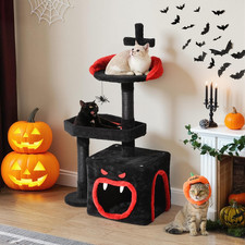 Gothic Halloween Cat Tree: 38.5In Tower with Coffin Bed, Top Perch, Spacious Con