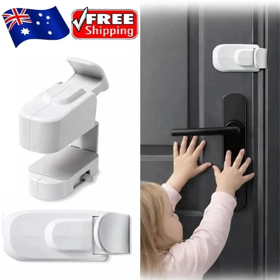 Child Proof Door Lock Snap-On Safety Lever Handle Lock No Drilling Needed AU - image 1 of 4