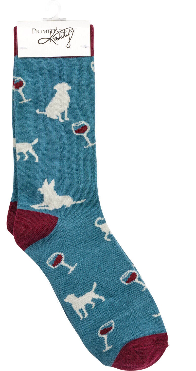 Primitives by Kathy Unisex Socks - Dogs and Wine Glasses 1990₽