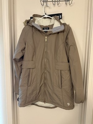 Mountain Hardwear Potrero Faux Fur Hooded Parka Jacket Tan Beige Size Large