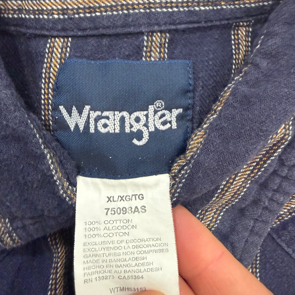 Vintage Wrangler Pearl Snap Shirt Men's XL Blue Striped Western 90s Cowboy Rodeo - Image 4 of 4