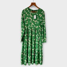 F&F Green Floral Midi Dress 16 Tiered Long Sleeve Jersey Casual Work Cottage NEW