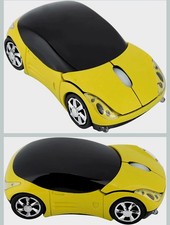 Wireless Mouse Futuristic Car Shape Optical USB 2.4Ghz 2 Button PC Laptop Yellow