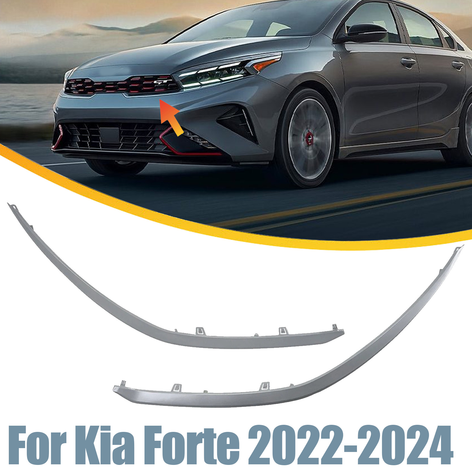 For Kia Forte 2022-2024 Silver Left Right Side Front Bumper Grille Molding Trim