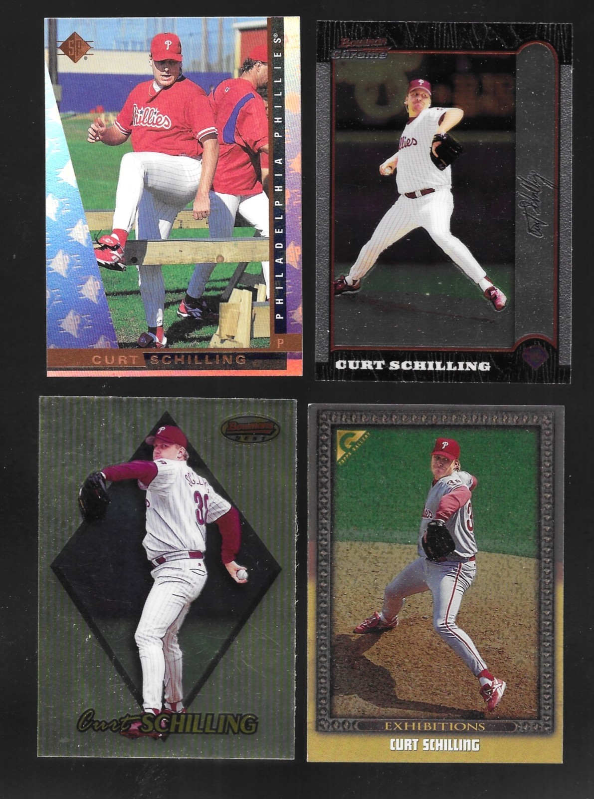 Curt Schilling  PREMIUM MLB CARD LOT (4)   BOWMAN CHROME,& BEST,  SP, GALLERY