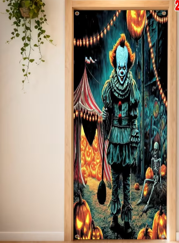 New Spooky Clown Door Wall Cover 35" X 70" Halloween Decor Cloth