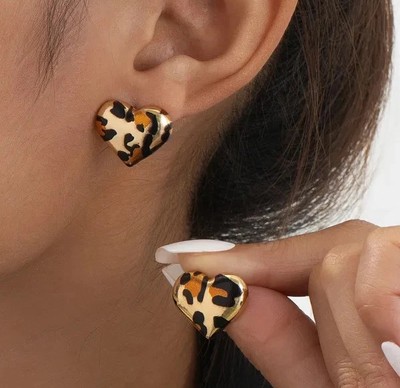 Stud Earrings For Women Heart Shape Leopard Print Ear Accessories Jewelry