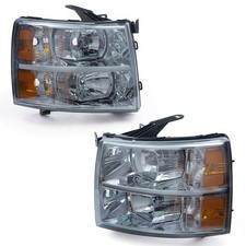 2x Headlight Assemblies Smoky Lens Chrome Amber 07-14 Silverado 1500 2500 3500HD