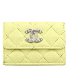 CHANEL Three Fold Wallet Matelass Fish Small Wallet Leather Yellow Coco Mark Com