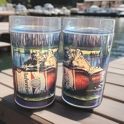 Budweiser Frogs X 2 1995 Anheuser Busch Plastic Beer Mugs 24oz Your Pad or Mine