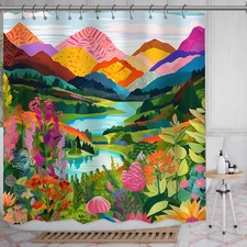 72x72" Colorful Landscape Mountain Shower Curtain Nature Abstract Forest