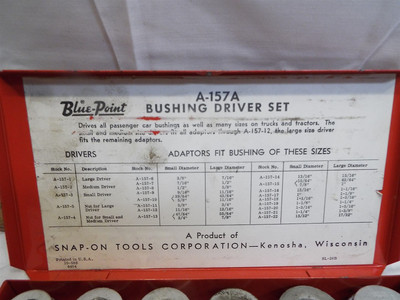 Vintage Snap-On Bushing Driver Set A-157A Kit w/Case Automotive