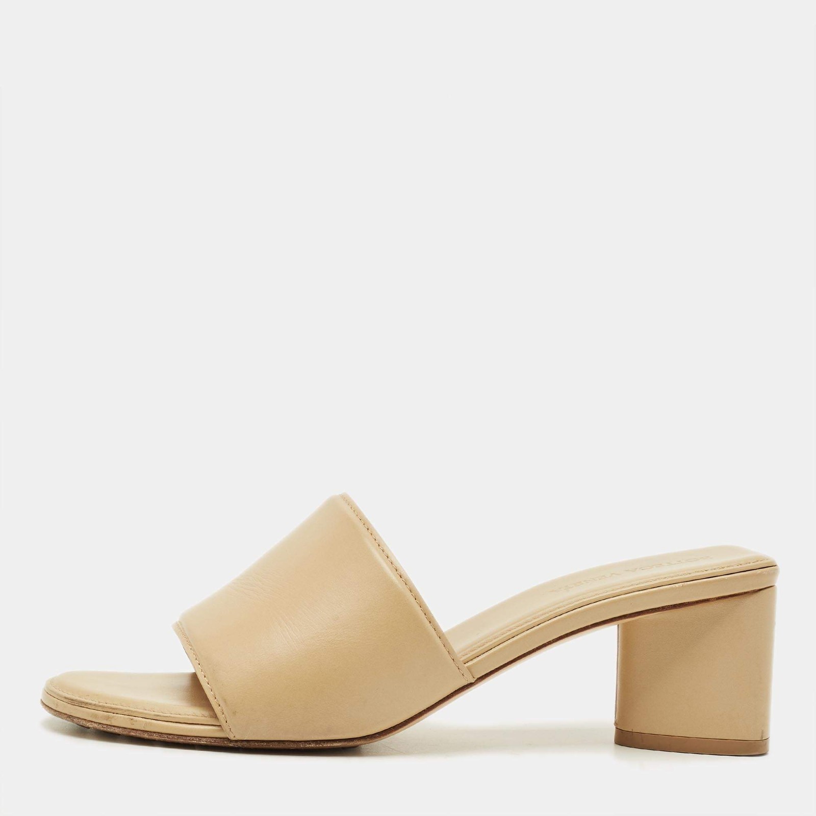 Bottega Veneta Size 38 Beige Leather Band Slide Sandals