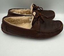 UGG Moccasin Slippers Brown Leather Shearling LinedSize 11 817