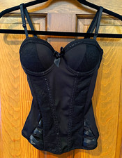 Spirit Black Lace Underwired Boned Bustier Corset Top XS Hook & Eye Back
