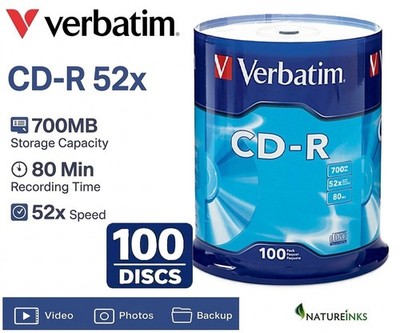 100 Verbatim Extra Protection CD-R 52x 700MB 80min Leer CD Discs 43411 48 Stunden