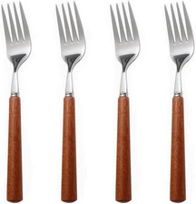 Wooden Handle Stainless Steel Flatware Set, Metal Forks for Home Kitchen Restaur