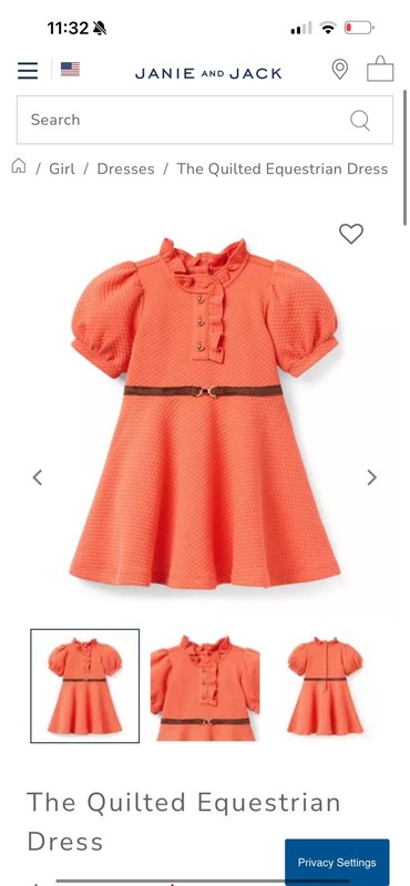 NWT Janie And Jack Quilted Equestrian Orange Dress With matching Beret, Size 7
