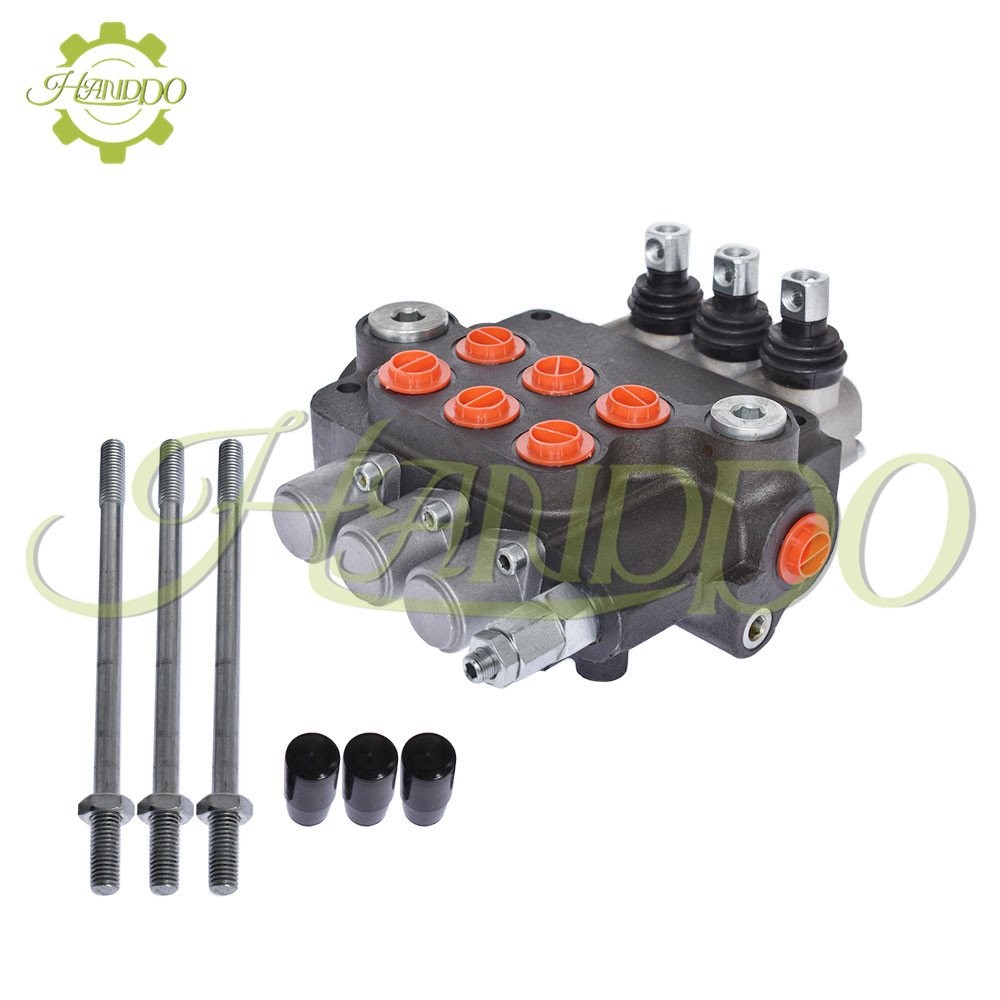 3 Spool Hydraulic Monoblock Double Acting Control Valve, 21 GPM, SAE Ports