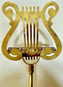 Vintage MCM Brass Lyre Harp Shaped Footed Music Stand Adjustable Neoclassical