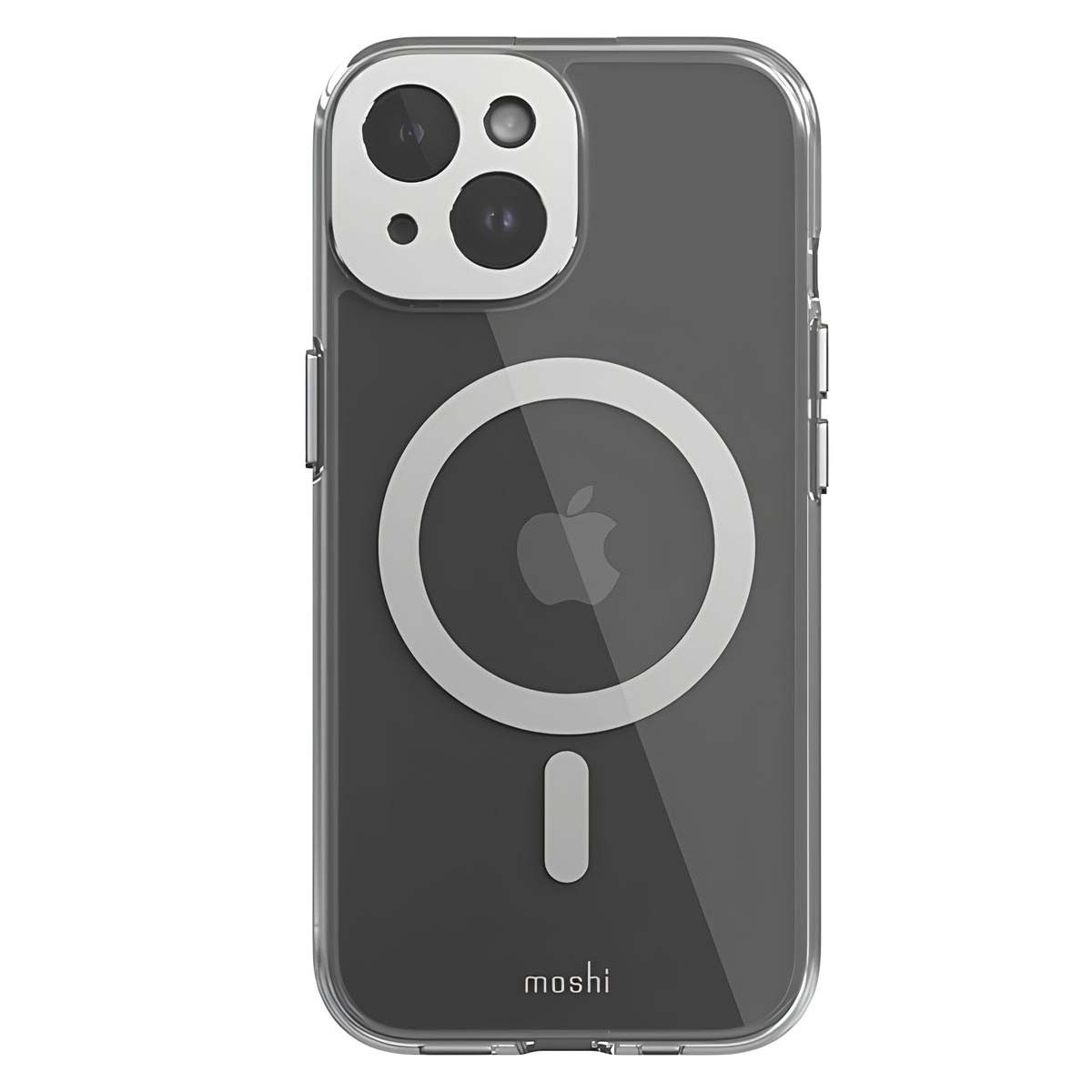 Coque iPhone 15 haut de gamme Moshi Argent premium anti-décoloration