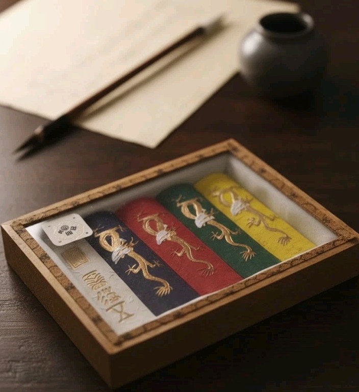 Coffret Calligraphie Chinoise Idéal Cadeau avec 5 Bâtons d'Encre Gravés