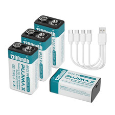 4 x 9v Lithium Rechargeable Battery 9volt Li-ion + USB charging Cable