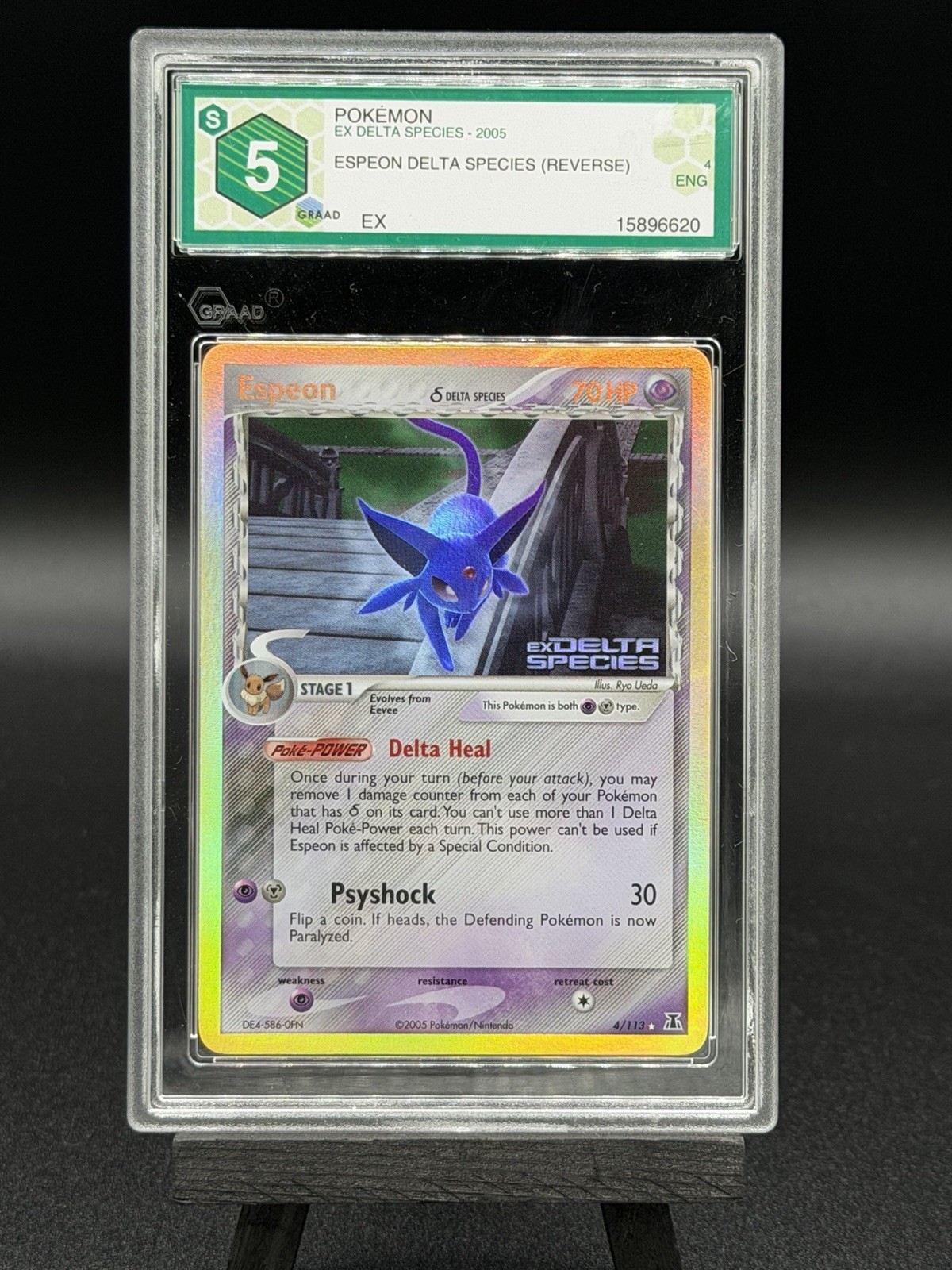 2005 POKEMON ESPEON EX DELTA SPECIES STAMPED REVERSE HOLO #4 GRAAD 5