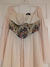 Cider Off-The-Shoulder Lace Up Corset Top Ivory Floral Tapestry Medium