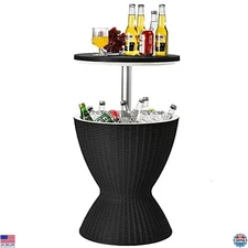Tangkula 8 Gallon Rattan Outdoor Cool Bar Table with Ice Bucket & Drain Plug