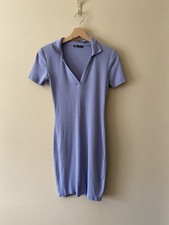 Zara Dress Womens Medium Mini Bodycon Ribbed Knit Collar V Neck