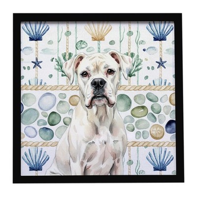 Caroline's Treasures White Boxer Coastal Sea Glass Frame Metal Print WDK6937MFP