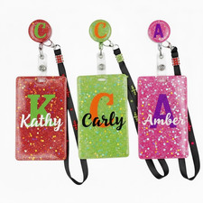 Sparkle Custom Work Name Badge Holder  Retractable Clip Various Colors 2 Or 3pc