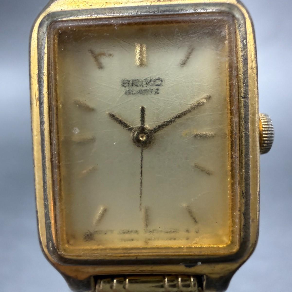 Seiko Tank Watch Women 18mm Champagne Dial Gold Tone Rectangle