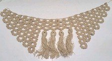 Vintage Handmade Crochet Lace Tassels Scalloped Tatting Trim Beige 22"