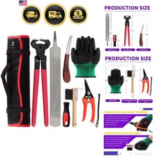 Horse Hoof Trimming Kit Equine Farrier Tools Blacksmith Set with Roll Bag