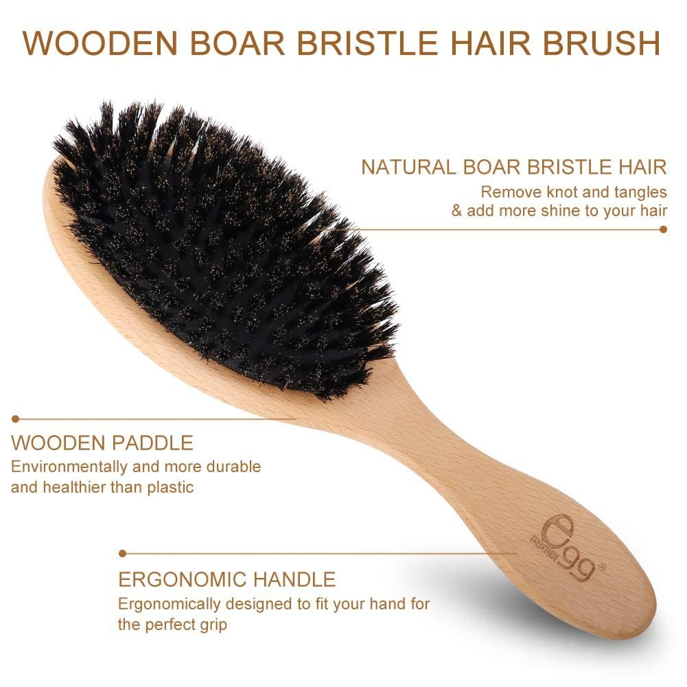 BLACK EGG Boar Bristle Hair Brush for Women Men Kid, Soft Natural Bristles Brush