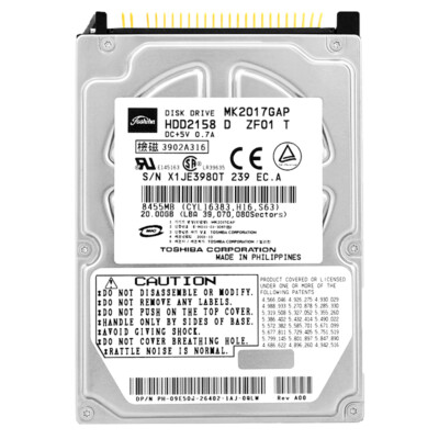 Festplatte Toshiba 20Gb MK2017GAP 4200Rpm 2Mb Cache ATA HDD2153 2,5'' Zoll