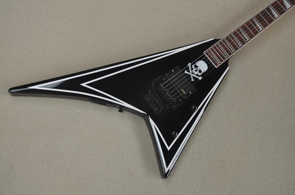 Factory Customized Black Electric Guitar with Black Hardware,Skull