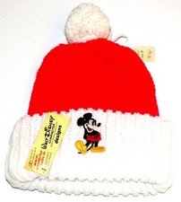 Mickey Mouse Beanie Knit Cap/Hat with Patch Vintage 1970's Tagged w/Original Pin