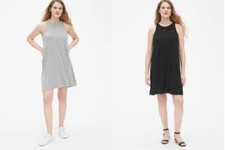 New Gap Women Racerback Knit Swing Marled Gray Black Sleeveless Short Dress S