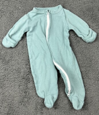 Baby Newborn NB  Footed Pajamas Mitten Cuffs Unisex Aablexema Green Pool 2 Zip