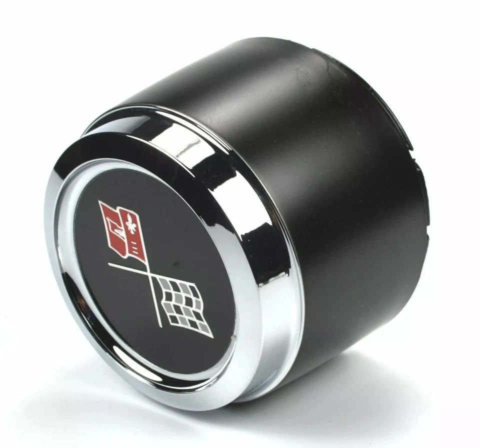 Tapacubos centrales de plástico negros 4 piezas para Corvette 73-79 C3 bandera cruzada logotipo buje de rueda Foto 3 de 4