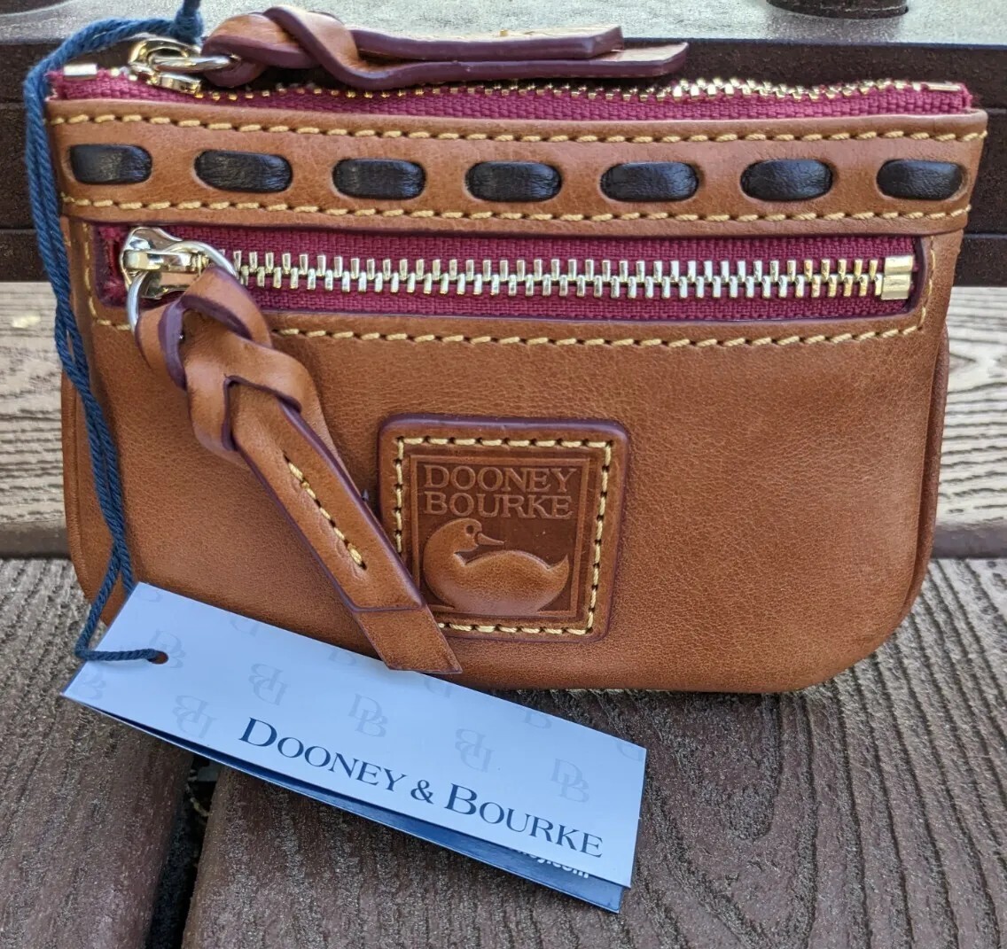 Dooney & Bourke Florentine Small Leather Coin Case - New With Tags, Zip Closure