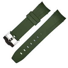 22MM Green FKM Rubber Strap for Seiko SKX/SRPD/5KX with Silver Hardware