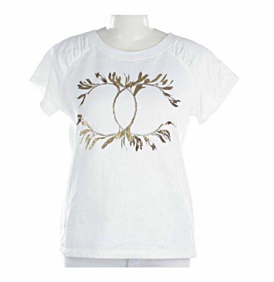 NWT Chanel L Large CC Logo Top White Gold T-shirt Thick Cotton Greece  Collection