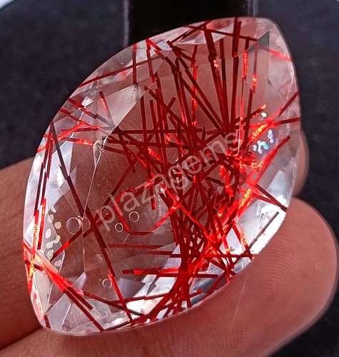 80.20 CT Marquise Red Rutilated Quartz Certified Transparent Loose Gems 5MRS - Picture 6 of 8